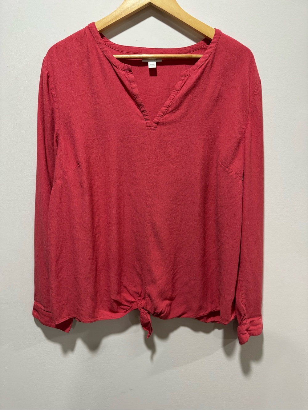 J. Jill V-Neck Tie Hem Blouse Long Sleeve Lightweight Casual Pullover Top